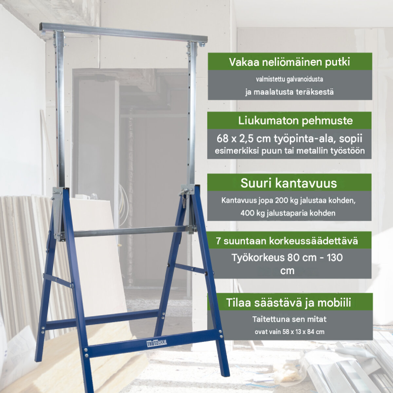TRUTZHOLM työpukit 2 kpl, teräs, sininen, 7-portainen säätö 80–130 cm, 400 kg