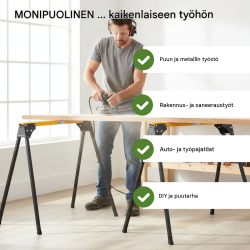 TRUTZHOLM kokoontaittuvat työpukit 2 kpl, teräs, 500 kg per pukki, 1000 kg yhteensä
