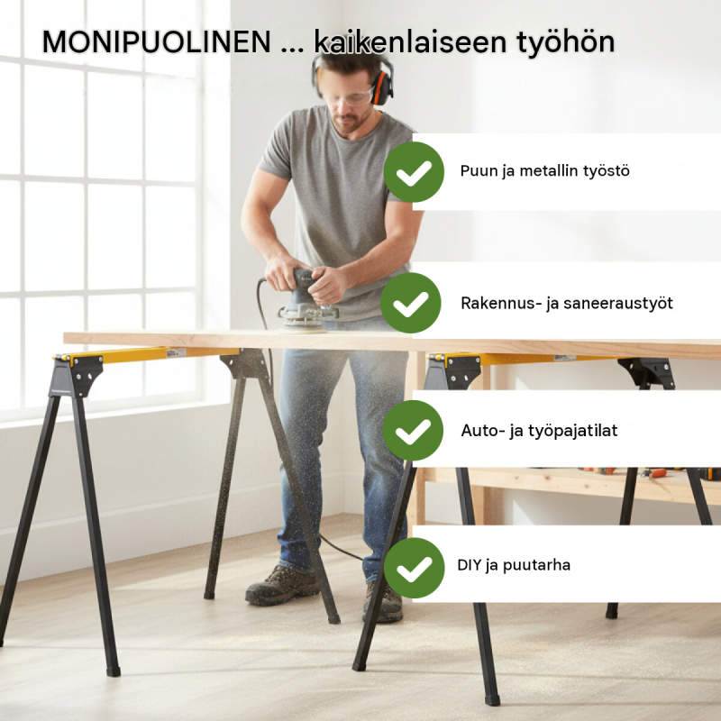 TRUTZHOLM kokoontaittuvat työpukit 2 kpl, teräs, 500 kg per pukki, 1000 kg yhteensä
