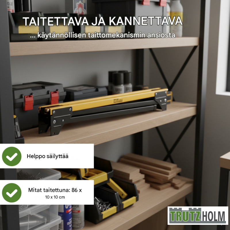 TRUTZHOLM kokoontaittuvat työpukit 2 kpl, teräs, 500 kg per pukki, 1000 kg yhteensä