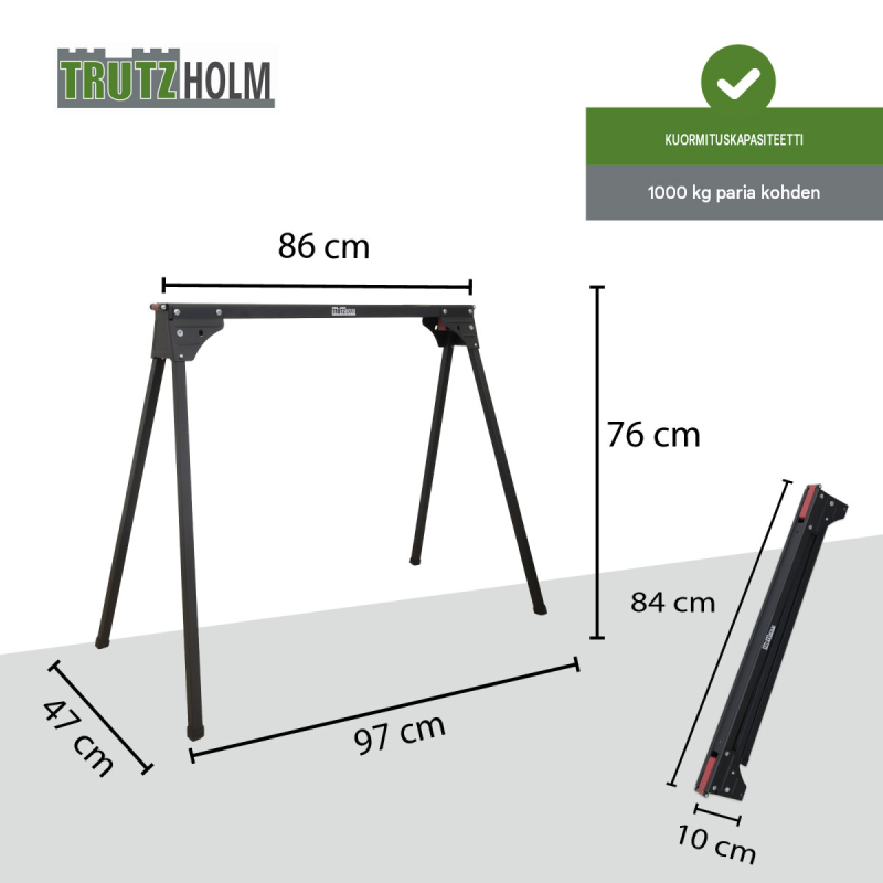 TRUTZHOLM taittopukit 2 kpl, teräs, 500 kg pukkia kohden, 76 cm, musta-punainen