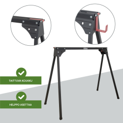 TRUTZHOLM taittopukit 2 kpl, teräs, 500 kg pukkia kohden, 76 cm, musta-punainen
