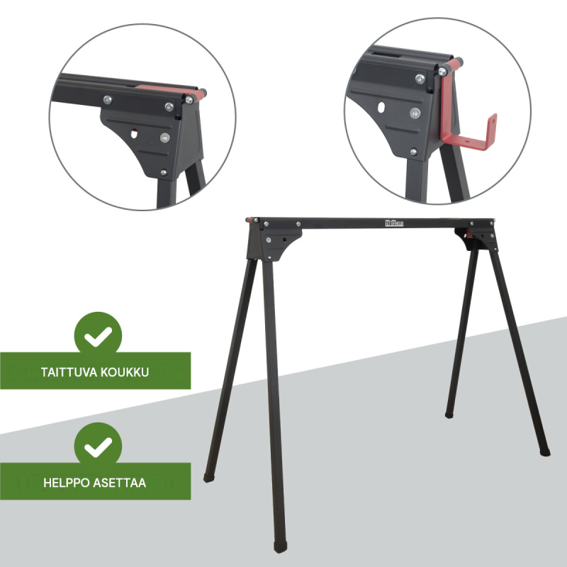 TRUTZHOLM taittopukit 2 kpl, teräs, 500 kg pukkia kohden, 76 cm, musta-punainen