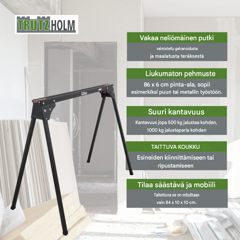 TRUTZHOLM taittopukit 2 kpl, teräs, 500 kg pukkia kohden, 76 cm, musta-punainen