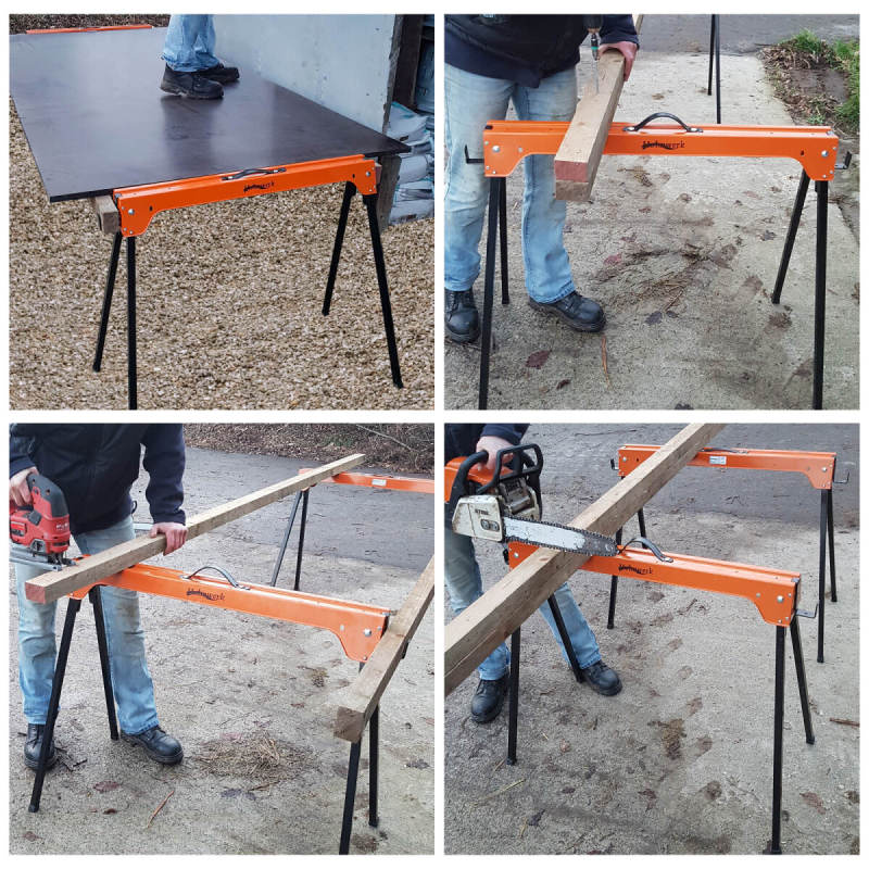 Kokoontaitettava työpukki 2 kpl, metalli, 500 kg per pukki, 94 x 83 x 48 cm