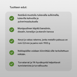 Metallinen polttoainekanisteri 2 kpl, 10 l, oliivinvihreä, joustavat kaatonokat ja pidikkeet