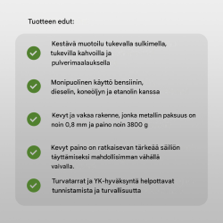 Metallinen polttoainekanisteri 2 kpl, 20 l, oliivinvihreä, bensiini ja diesel