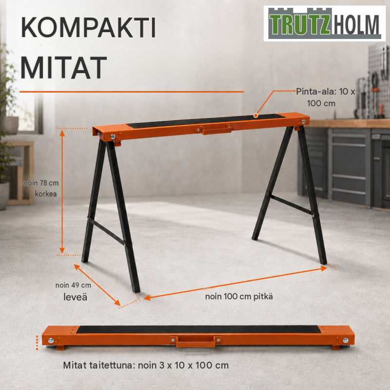 TRUTZHOLM taittopukit 2 kpl, teräs, 125 kg pukilta, 250 kg pareittain, 78 x 49 x 100 cm