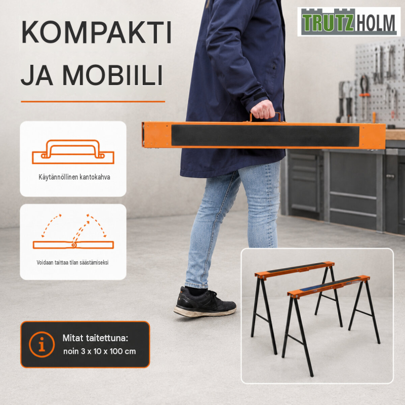 TRUTZHOLM taittopukit 2 kpl, teräs, 125 kg pukilta, 250 kg pareittain, 78 x 49 x 100 cm