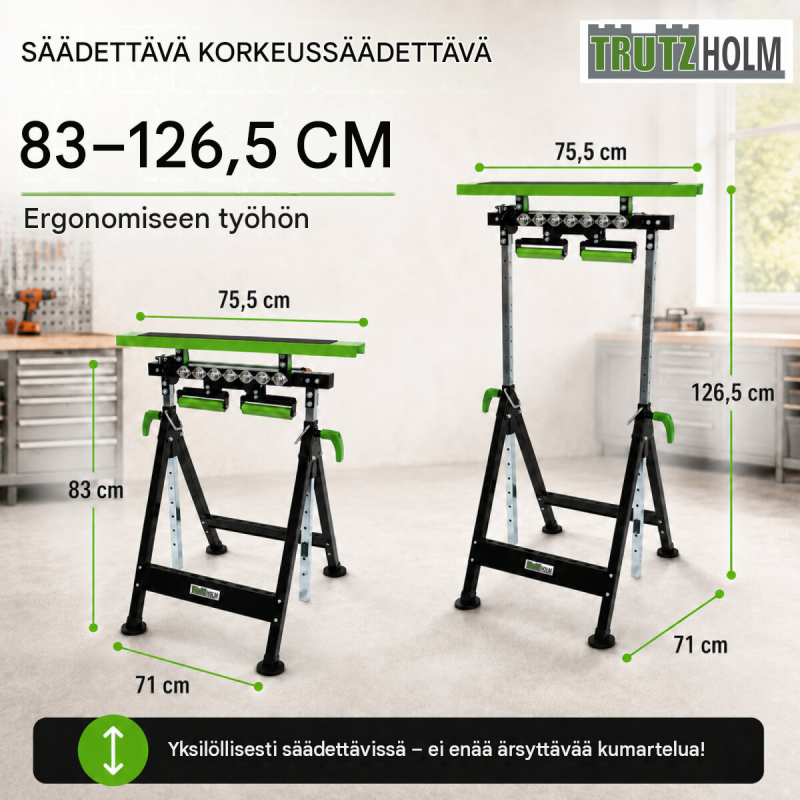TRUTZHOLM 4-in-1-monitoimityöpukki 2 kpl, korkeussäädettävä, taitettava, 200 kg