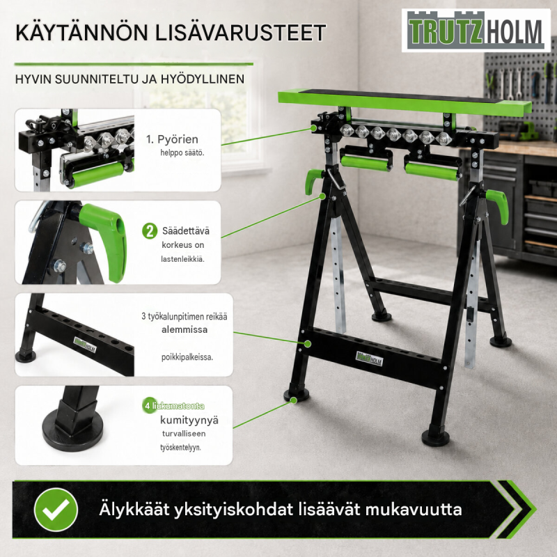 TRUTZHOLM 4-in-1-monitoimityöpukki 2 kpl, korkeussäädettävä, taitettava, 200 kg