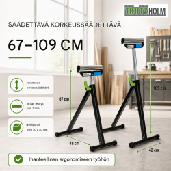 TRUTZHOLM-rullapukki 2 kpl, kokoontaitettava, korkeussäädettävä 67–109 cm, 90 kg, 30 cm rullaleveys