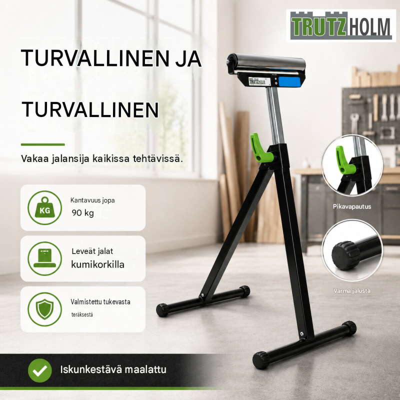 TRUTZHOLM-rullapukki 2 kpl, kokoontaitettava, korkeussäädettävä 67–109 cm, 90 kg, 30 cm rullaleveys