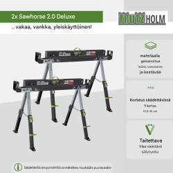 TRUTZHOLM 2.0 Deluxe sahapukit 2 kpl, 9-portainen korkeudensäätö, 650 kg/pukki, teräs