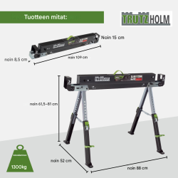TRUTZHOLM 2.0 Deluxe sahapukit 2 kpl, 9-portainen korkeudensäätö, 650 kg/pukki, teräs