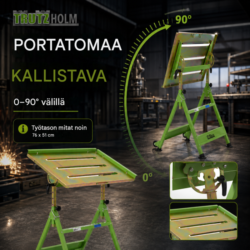 TRUTZHOLM hitsauspöytä 2 kpl, teräs, taitettava, korkeus 77,5–92,5 cm, kantavuus 150 kg