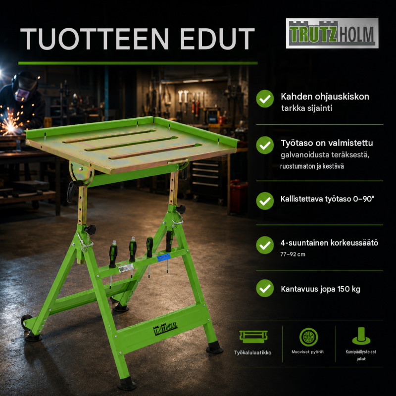 TRUTZHOLM hitsauspöytä 2 kpl, teräs, taitettava, korkeus 77,5–92,5 cm, kantavuus 150 kg