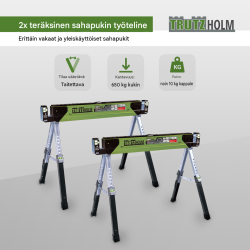 TrutzHolm® teräksinen sahauspukki 2 kpl, korkeussäädettävä 64,5–83 cm, kantavuus 1300 kg