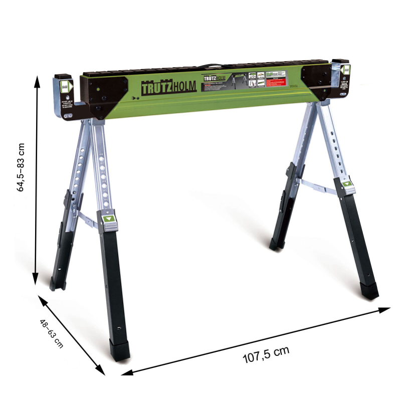 TrutzHolm® teräksinen sahauspukki 2 kpl, korkeussäädettävä 64,5–83 cm, kantavuus 1300 kg