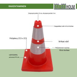 Liikennekartio 2 kpl, oranssi, PVC, 44 cm, heijastavat raidat