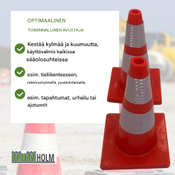 Liikennekartio 2 kpl, oranssi, PVC, 44 cm, heijastavat raidat