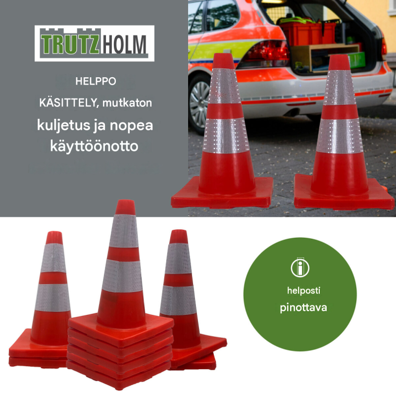 Liikennekartio 2 kpl, oranssi, PVC, 44 cm, heijastavat raidat