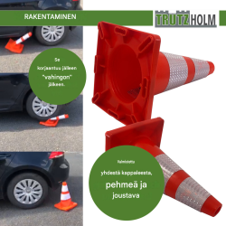 Liikennekartio 2 kpl, oranssi, PVC, 44 cm, heijastavat raidat