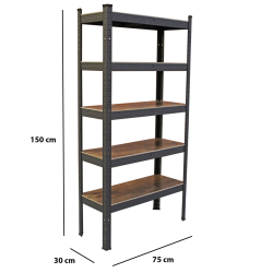 2 kpl TRUTZHOLM-hylly, 150 x 75 x 30 cm, mattamusta teräs, 650 kg-hyllykapasiteetti