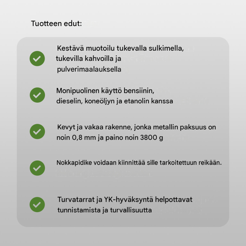 Metallikanisterit 3 kpl, 20 l, oliivinvihreä, UN-hyväksyntä, joustava kaatonokka