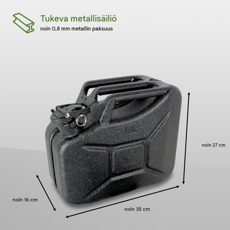 Metallikanisteri 3 kpl, 10 l, musta, teräs, kaatonokat ja pidikkeet
