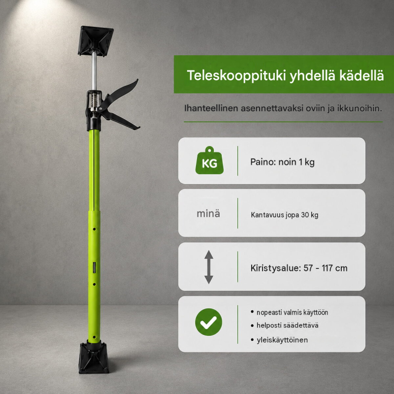 3 kpl teleskooppisia oven asennustukia, 57 - 117 cm, 30 kg, vihreä