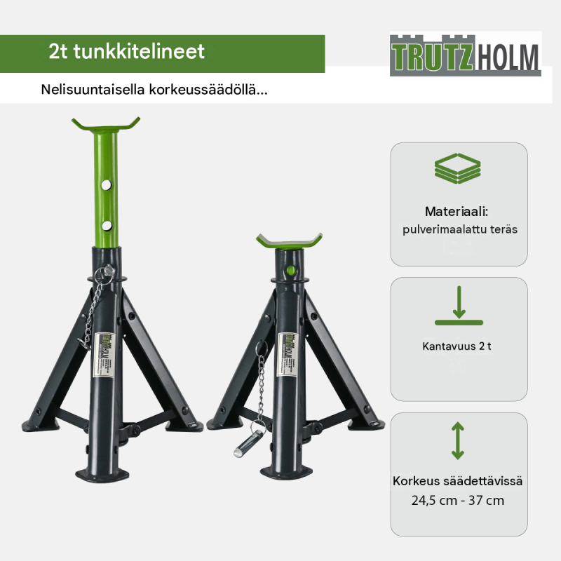 Ajoneuvon tukipukit 4 kpl, korkeussäädettävät, 280–430 mm, teräs, vihreä/anthrasiitti