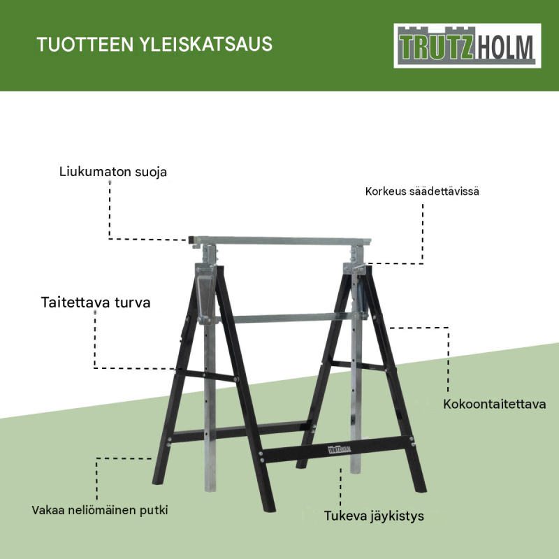 Työskentelypukki 4 kpl, musta, maalattu teräs, korkeussäätö 80–130 cm