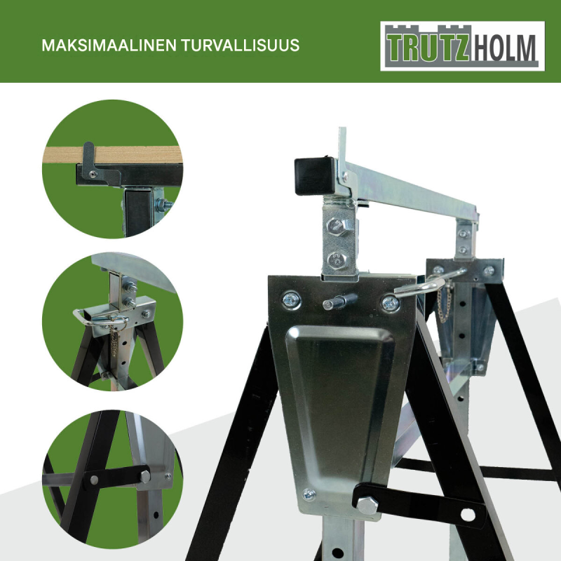 Työskentelypukki 4 kpl, musta, maalattu teräs, korkeussäätö 80–130 cm