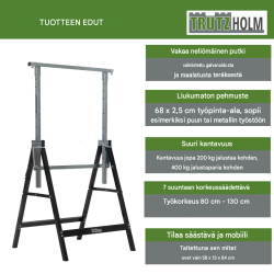 Työskentelypukki 4 kpl, musta, maalattu teräs, korkeussäätö 80–130 cm