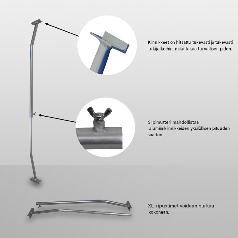 Perävaunun tasopeitteen tuet 4 kpl, alumiini, XL, 1320–2100 mm