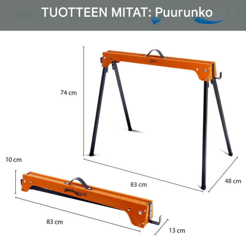 Kokoontaitettava metallinen työpukki 4 kpl, enintään 500 kg pukilta, kantokahvat, 3,7 kg pukilta
