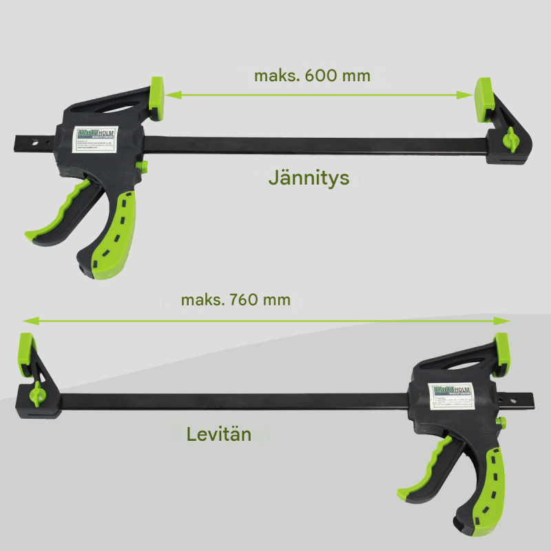 TrutzHolm® yksikätinen pikapuristin 4 kpl, 0–600 mm, 140–760 mm, musta / vihreä