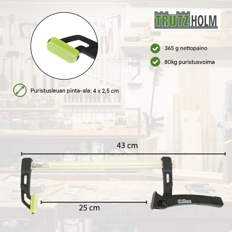 TRUTZHOLM-yksikätaltta 4 kpl, alumiini, 25 cm puristusväli, 43 cm japanilainen pituus