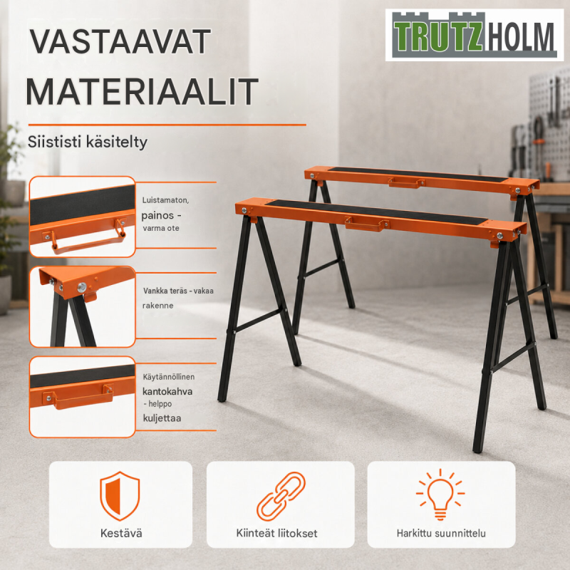 4 kpl TRUTZHOLM-taittopukki, teräs, 125 kg, 78 x 49 x 100 cm