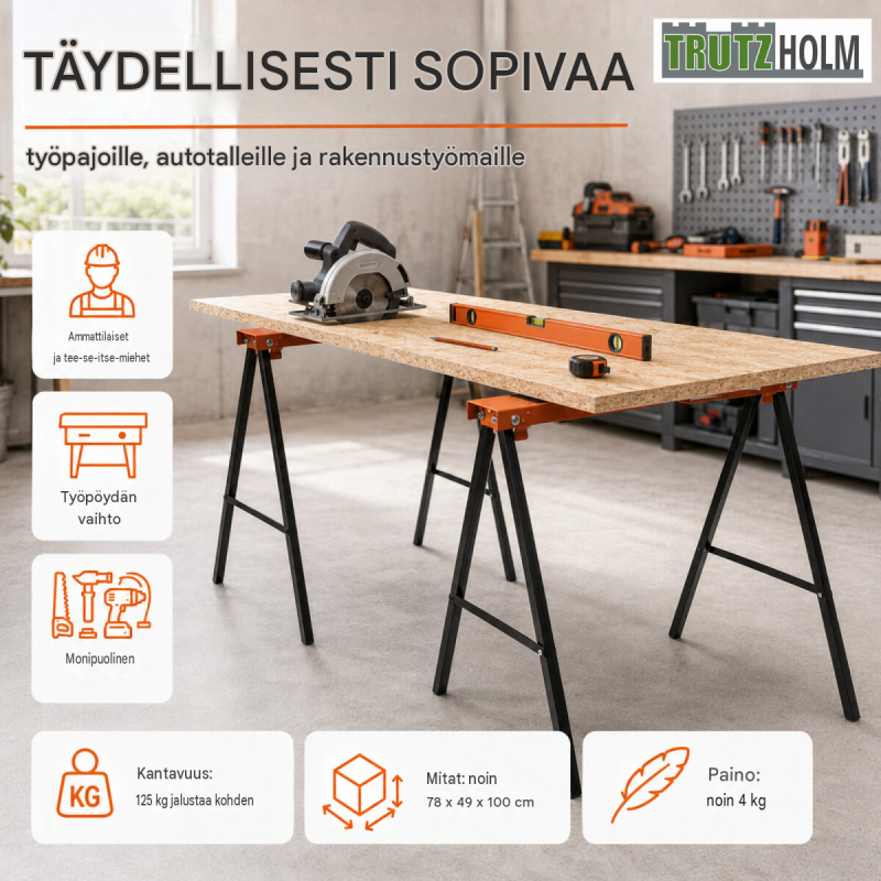 4 kpl TRUTZHOLM-taittopukki, teräs, 125 kg, 78 x 49 x 100 cm