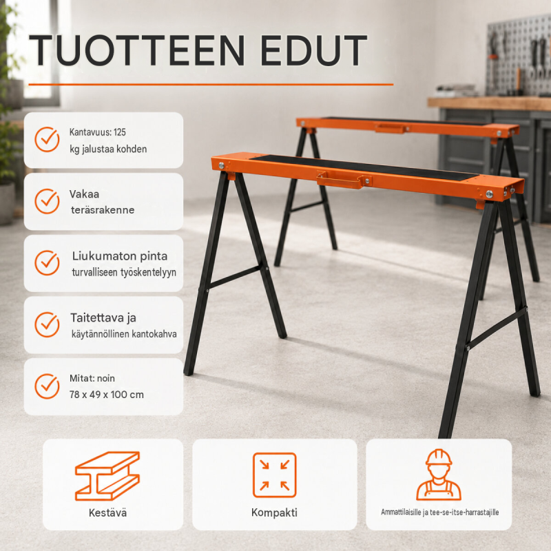 4 kpl TRUTZHOLM-taittopukki, teräs, 125 kg, 78 x 49 x 100 cm