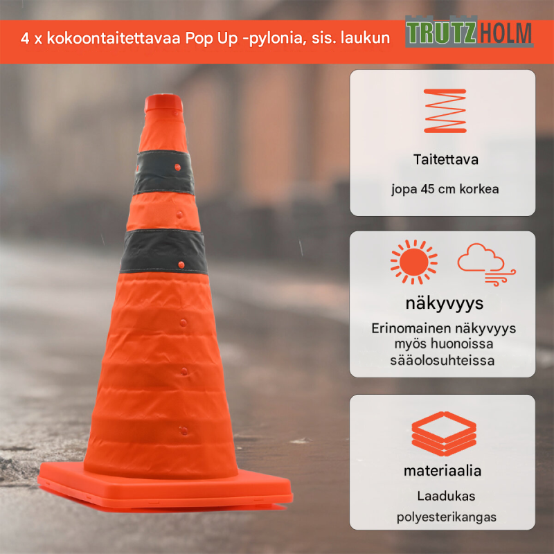 TRUTZHOLM varoituspylväs 4 kpl, taitettava, heijastava, oranssi, 45 cm