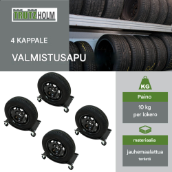 Ajoneuvojen siirtokaukalot 4 kpl, 450 kg, 360 astetta kääntyvät pyörät