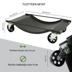 Ajoneuvojen siirtokaukalot 4 kpl, 450 kg, 360 astetta kääntyvät pyörät