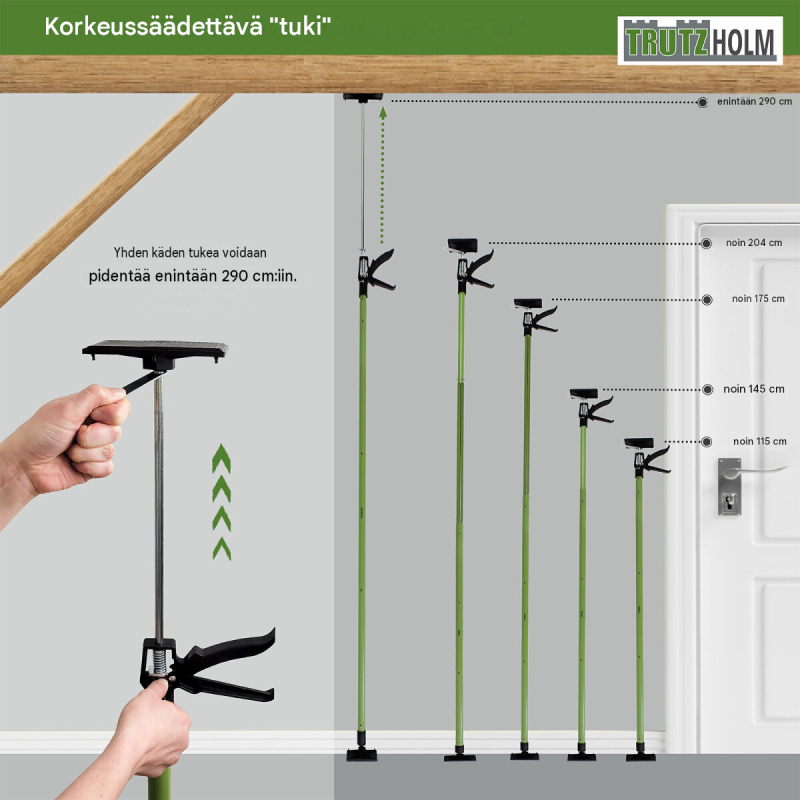 Teleskooppiset tukitangot 5 kpl, 115–290 cm, enintään 30 kg, vihreä