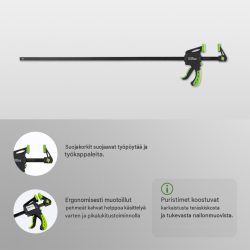 Yksikätinen puristin 5 kpl, 60 x 900 mm, puristusalue 0–900 mm, musta ja vihreä