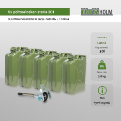 Metallikanisteri 5 kpl, 20 l, Natooliv RAL 6003, joustava kaatonokka, UN-hyväksyntä