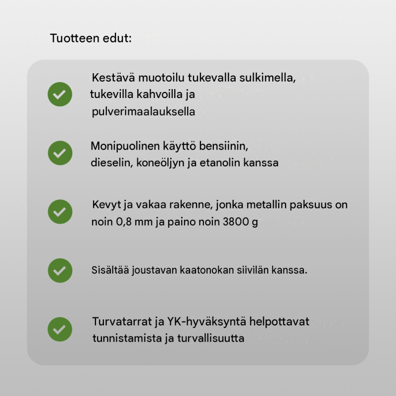 Metallikanisteri 5 kpl, 20 l, Natooliv RAL 6003, joustava kaatonokka, UN-hyväksyntä