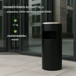Roska-astia tuhkakupilla 30 l, musta, pulverimaalattu metalli